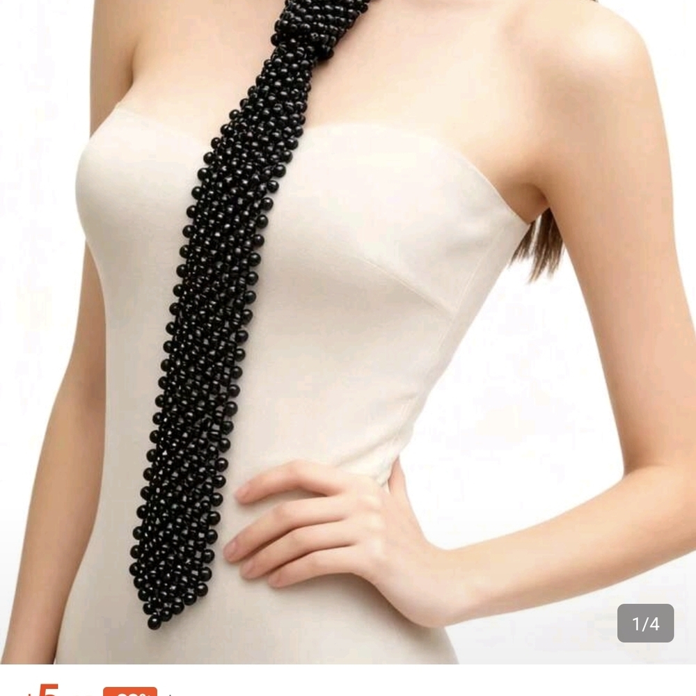 Black Beaded Tie Necklace - Picture 5 of 5